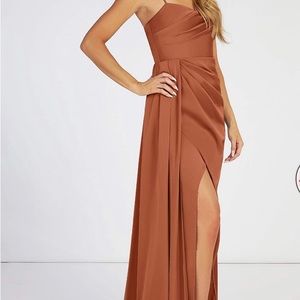 AZAZIE Bona Stretch Satin Long Dress Terracotta 10 NEW Formal Wedding